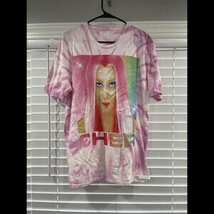 CHER Women’s Top Sz L/XL Pink Tie Dye Graphic T-Shirt Short Sleeve Crew Neck